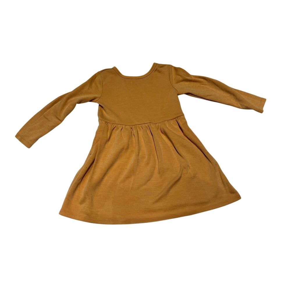 Cat & Jack Mustard Long Sleeve Knit Dress Girls XS 4/5 Cottagecore Playtime